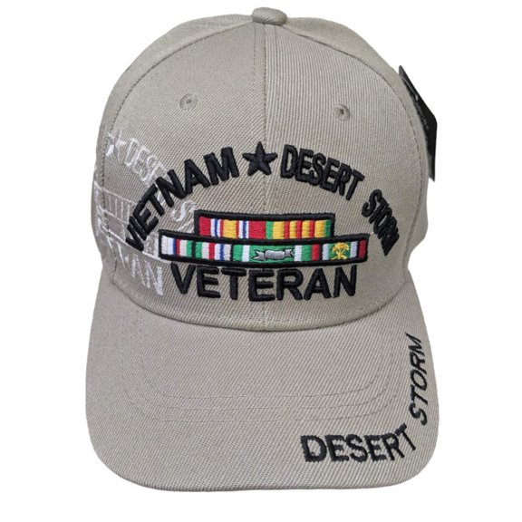 US Military Vietnam Desert Storm Veteran Ribbon Khaki Adjustable Baseball Hat Cap