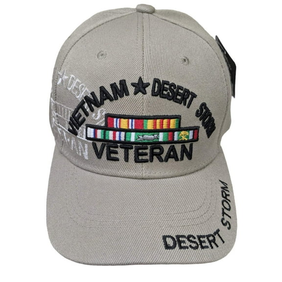 US Military Vietnam Desert Storm Veteran Ribbon Khaki Adjustable Baseball Hat Cap