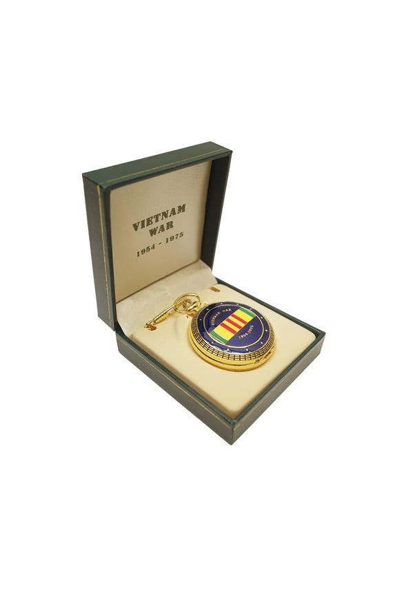 US Military Vietnam War Vet Ribbon Mens Gold Pocket Watch Chain Nam Veteran Gift