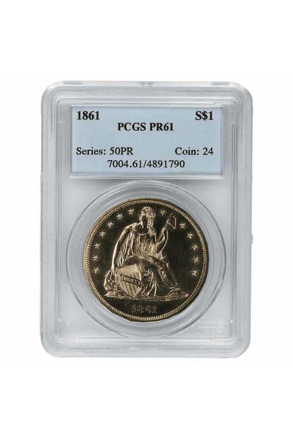 US Mint 1861 Seated Liberty Silver Dollar Coin $1 PCGS PR 61