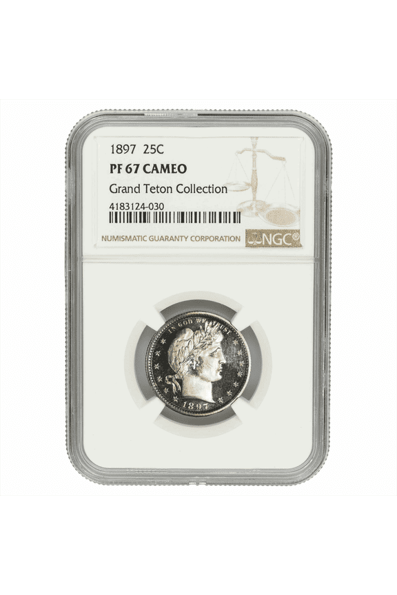 US Mint 1897 Barber Quarter Coin 25C Grand Teton Collection NGC PF 67 CAMEO