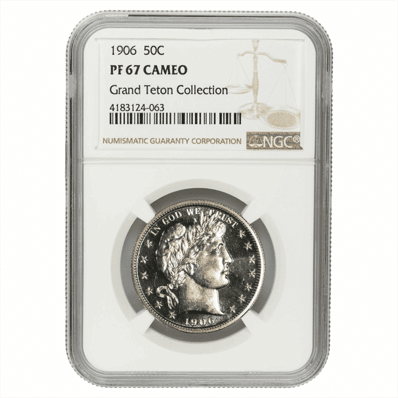 US Mint 1906 Barber Half Dollar Coin 50C Grand Teton Collection NGC PF 67 CAM