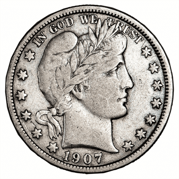 US Mint 1907D Barber Half Dollar Coin 50C Raw