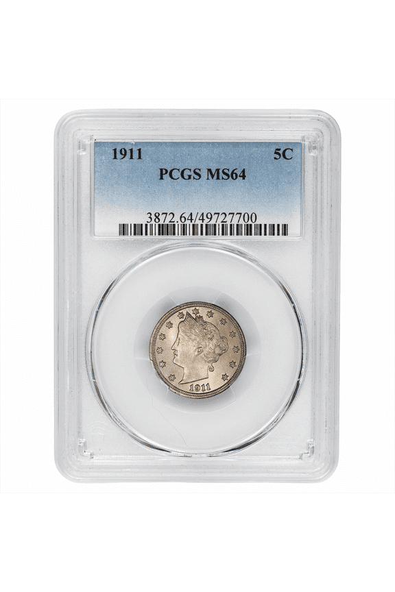 US Mint 1911 Liberty V Nickel Coin 5C PCGS MS 64
