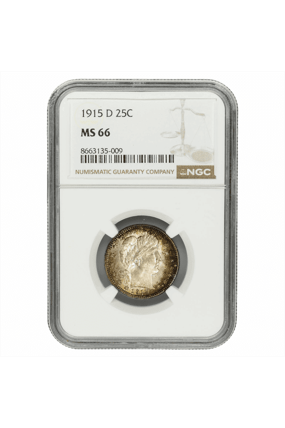 US Mint 1915-D Barber Quarter Coin 25C NGC MS 66