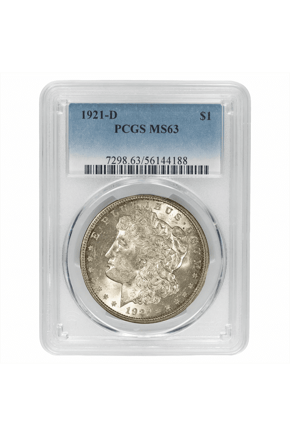 US Mint 1921-D Morgan Silver Dollar Coin $1 PCGS MS 63
