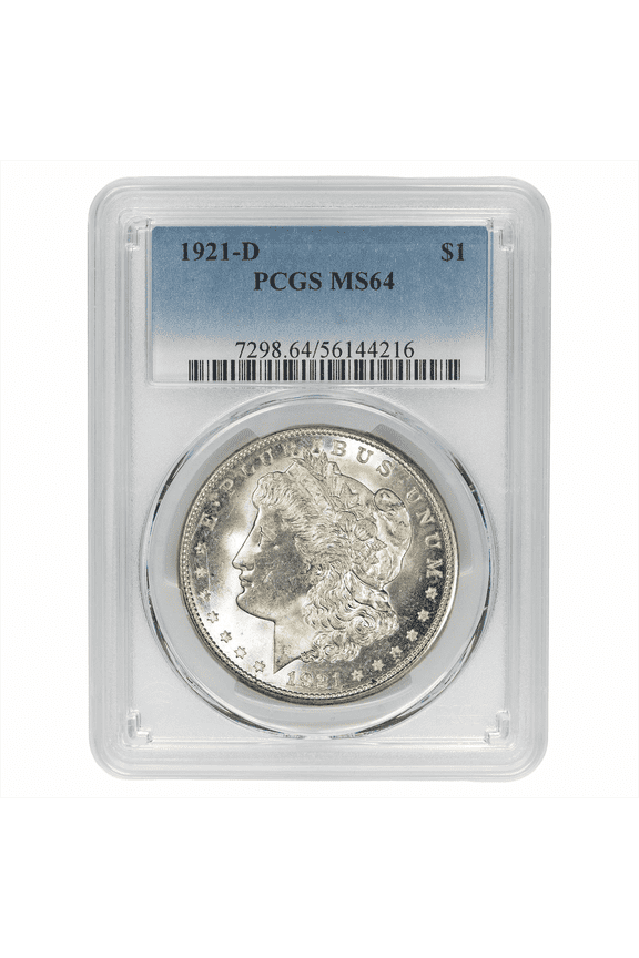 US Mint 1921-D Morgan Silver Dollar Coin $1 PCGS MS 64