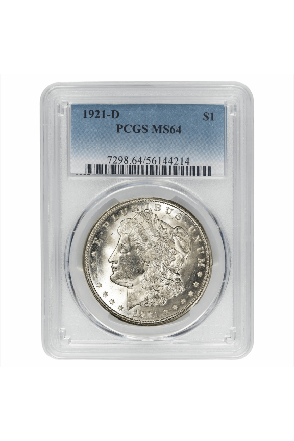 US Mint 1921-D Morgan Silver Dollar Coin $1 PCGS MS 64
