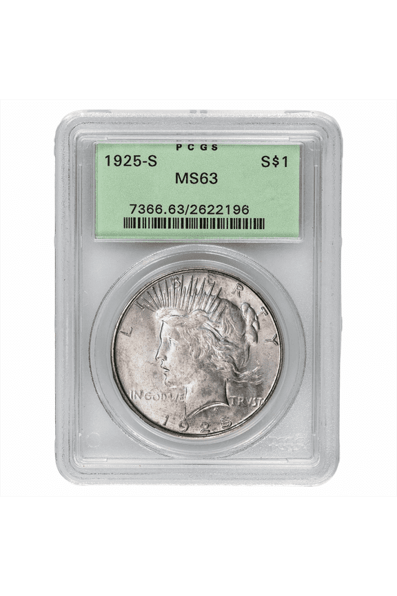 US Mint 1925-S Peace Silver Dollar Coin $1 PCGS MS 63