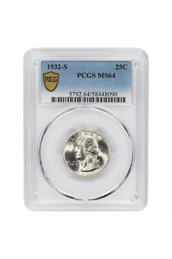 US Mint 1932-S Washington Quarter Coin 25C PCGS MS 64