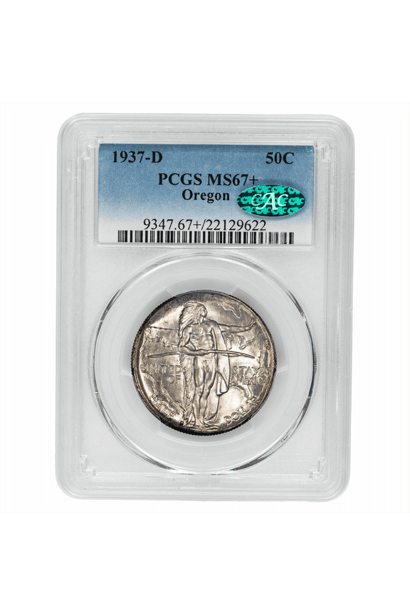 US Mint 1937-D Oregon Commemorative Half Dollar Coin 50C PCGS MS 67+ CAC
