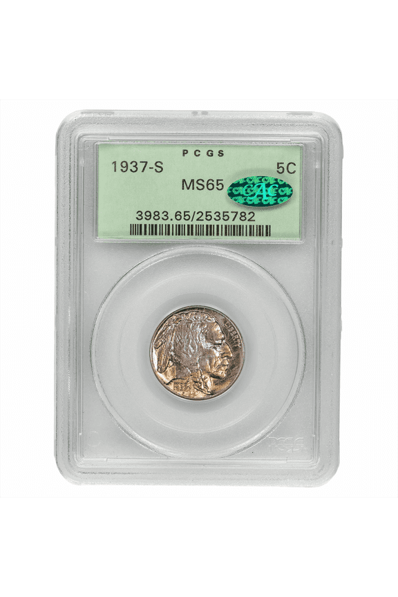 US Mint 1937-S Buffalo Nickel Coin 5C PCGS MS 65 CAC