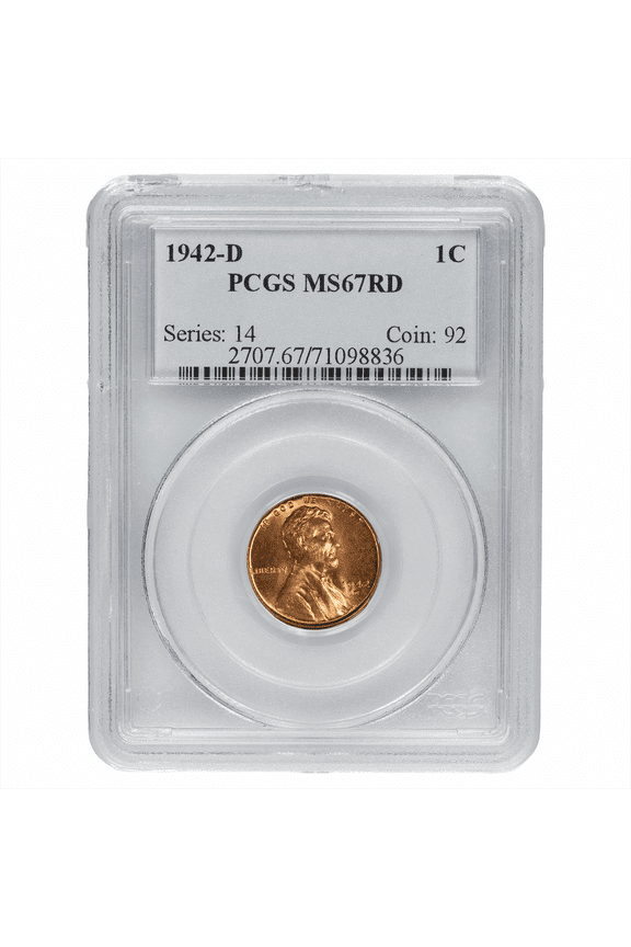 US Mint 1942-D Lincoln Wheat Cent Coin 1C PCGS MS 67 RD