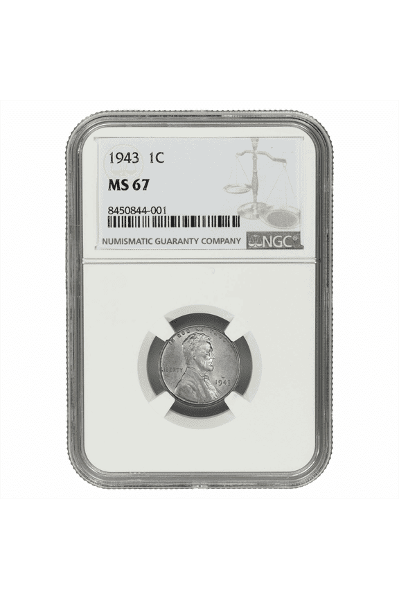 US Mint 1943 Steel Lincoln Wheat Cent Coin 1C NGC MS 67