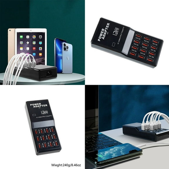 US Multi 12 Port USB Charging Station Hub Desktop Wall Phone Charger Organizer