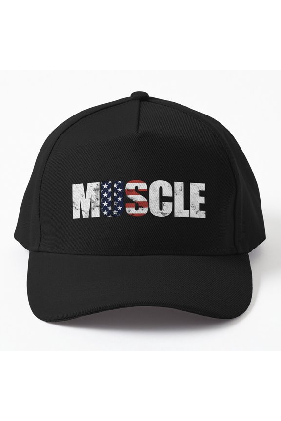 US Muscle Power Baseball Hat, Stars Stripes Bodybuilding Gym Design, Classic Cap