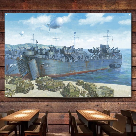 US NAVY Type 2 LSTS LST-1 Class Battleship Wall Art Banners Hanging Flags Wall Chart Warship Art Poster Canvas Print Art Painting Home Decor Tapestry Best Gifts for Military Fans,38X57 inches