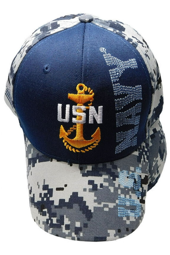 US NAVY USN ANCHOR ACTIVE DUTY VETERAN BALL CAP HAT BLUE ACU NAVY CAMO