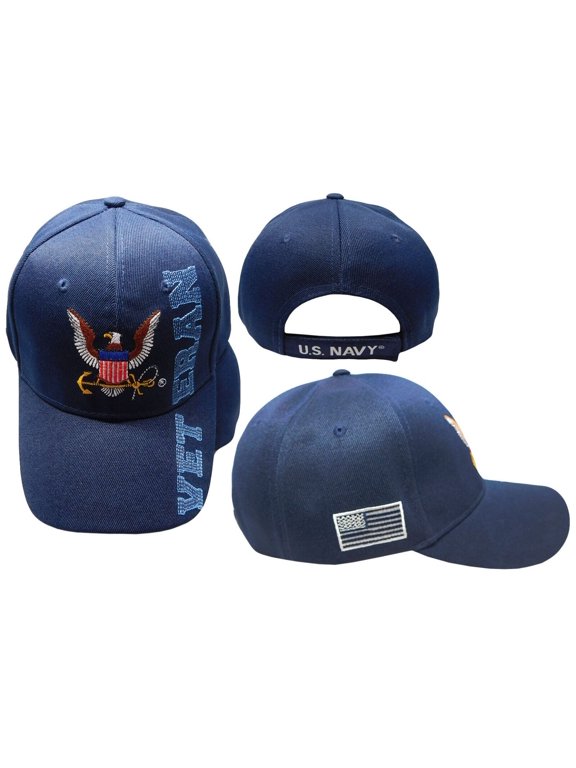 US NAVY VETERAN EAGLE ANCHOR LETTER SHADOW CAP HAT BLUE (LICENSED)