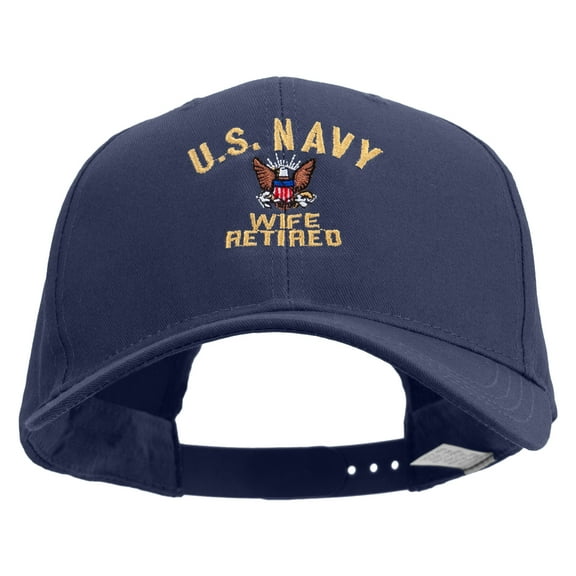 US NAVY Wife Retired Embroidered Big Size Structured Solid Poly Cotton Twill High Profile Prostyle Cap - Navy XL-3XL