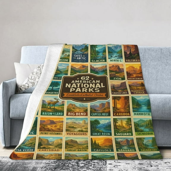 US National Parks Fleece Blanket: Parks Map Throw Blanket - Vintage Fluffy Geographic Blanket for Travelers 50x40