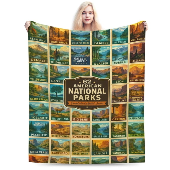 US National Parks Fleece Blanket: Parks Map Throw Blanket - Vintage Fluffy Geographic Blanket for Travelers 50x40