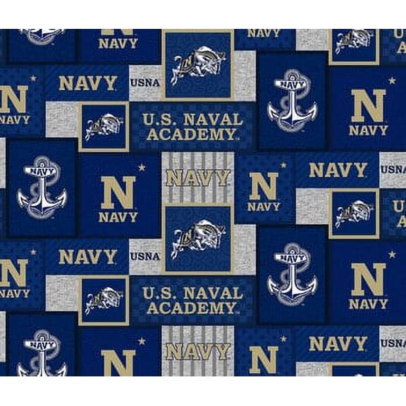 US Naval Academy Fleece Fabric with College Patch Design-Sold by the yard