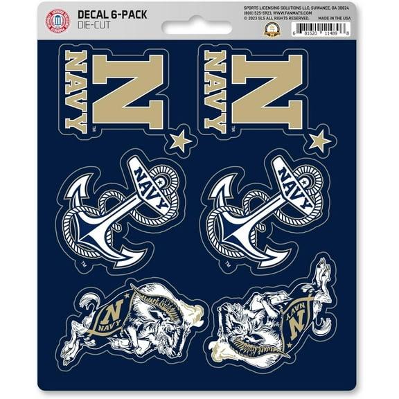 US Naval Academy Navy Midshipmen 6-Piece Decal Sticker Set, 5x6 Inch Sheet, Gift for football fans for any hard surfaces around home, automotive, personal items