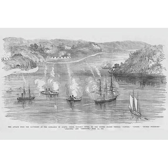 US Naval Bombardment of Southern Batteries at Acquia Creek on the Potomac.-Fine Art Canvas Print (20" x 30")