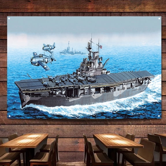 US Navy Aircraft Carrier Wasp Battleship Wall Art Banners Hanging Flags Wall Chart Warship Art Poster Canvas Print Art Painting Home Decor Tapestry Best Gifts for Military Fans,38X57 inches