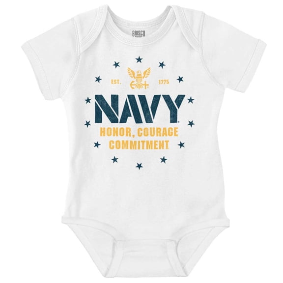 US Navy Anchor Logo Honor Courage Romper Boys or Girls Infant Baby Brisco Brands 18M
