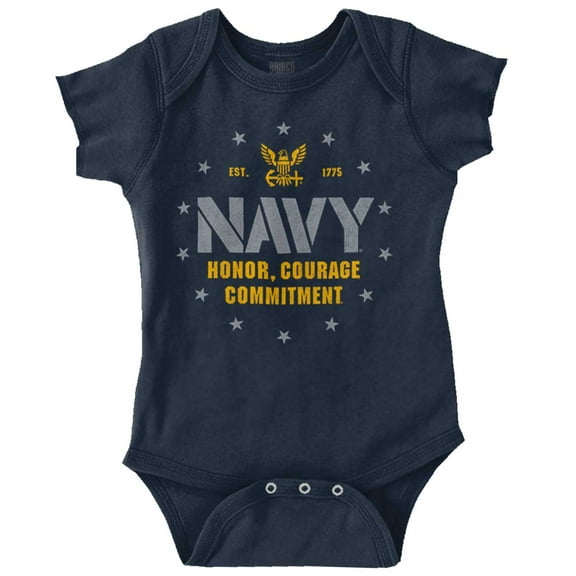US Navy Anchor Logo Honor Courage Romper Boys or Girls Infant Baby Brisco Brands 6M