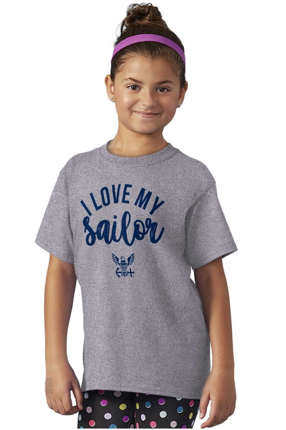US Navy Anchor Logo I Love My Sailor Girls Kids T Shirt Tees Teen Brisco Brands L