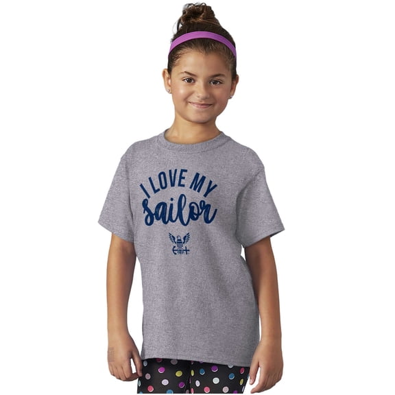 US Navy Anchor Logo I Love My Sailor Girls Kids T Shirt Tees Teen Brisco Brands X