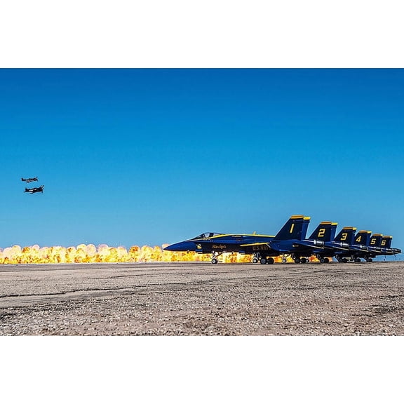 US Navy Blue Angels and EODMU-11 Wall of Fire - 12x18 Inch Laminated Aviation Poster - Stunning Detail and Bold Colors