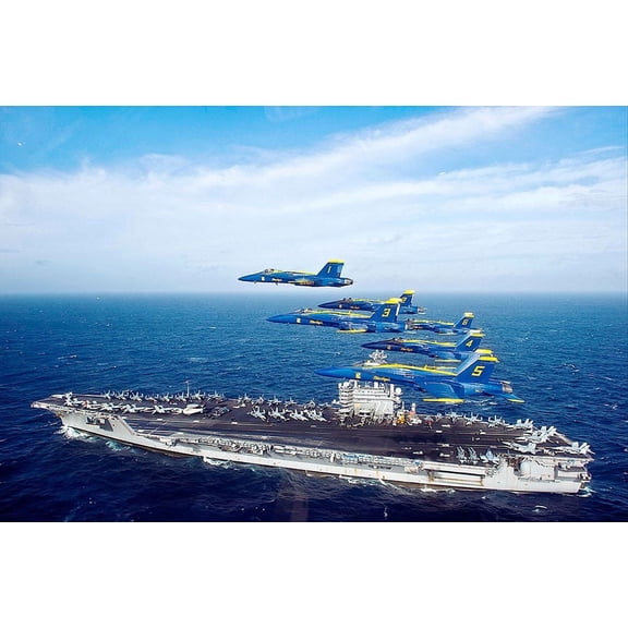 US Navy Blue Angels and USS George H.W. Bush CVN 77 - 20x30 Inch Laminated Aviation Poster - Stunning Detail and Bold Colors
