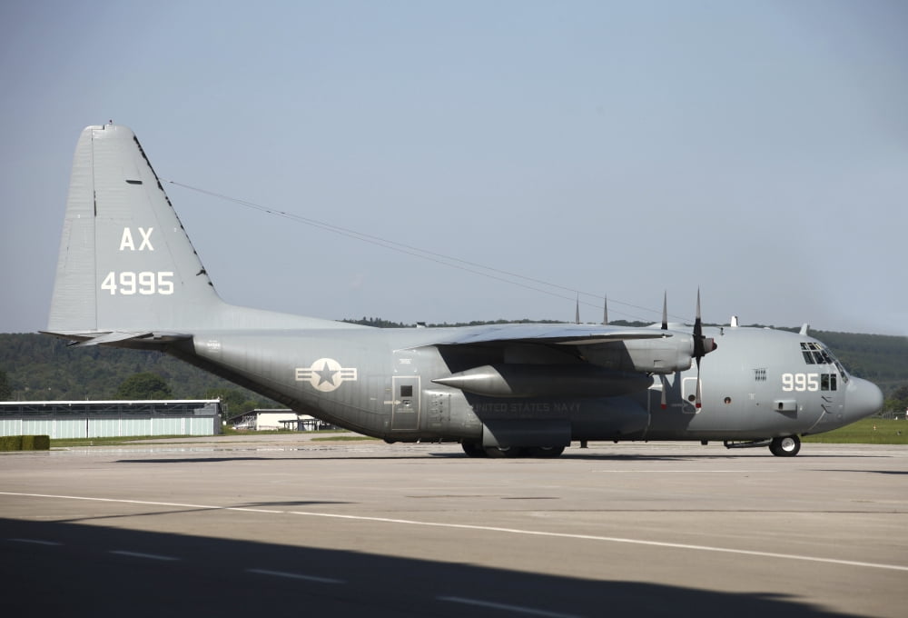 US Navy C-130T of VR-54 transiting through Germany Canvas Art - Timm ZiegenthalerStocktrek Images (35 x 24)
