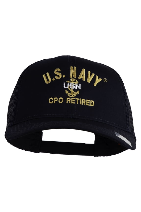 US Navy CPO Retired Military Embroidered Solid Cotton Twill Mesh Prostyle Cap - Navy OSFM