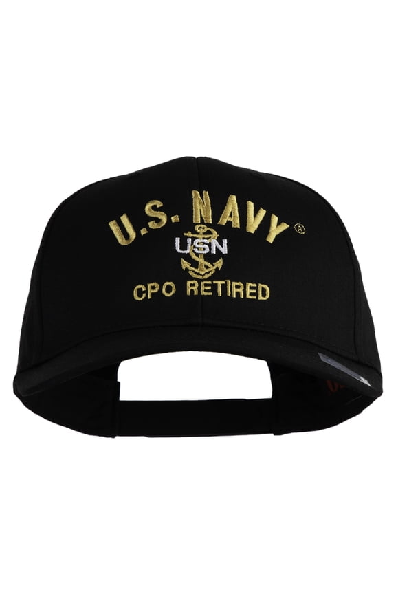 US Navy CPO Retired Military Embroidered Solid Cotton Twill Pro Style Cap - Black OSFM