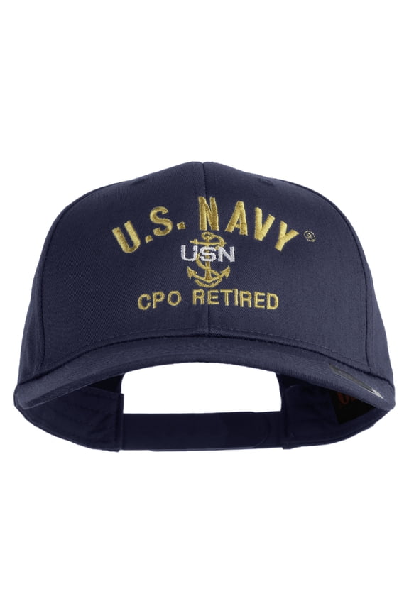 US Navy CPO Retired Military Embroidered Solid Cotton Twill Pro Style Cap - Navy OSFM