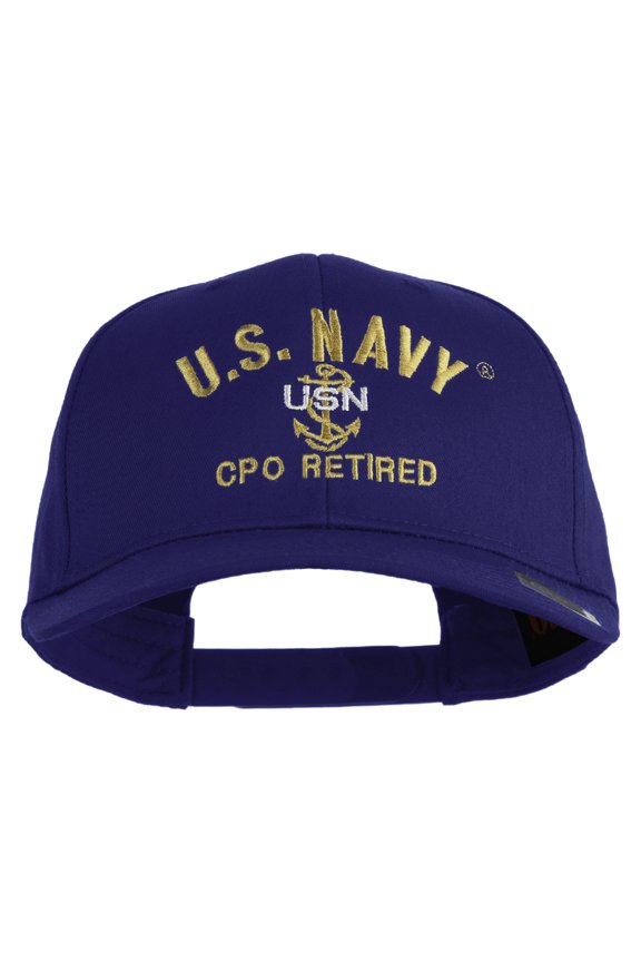 US Navy CPO Retired Military Embroidered Solid Cotton Twill Pro Style Cap - Royal OSFM