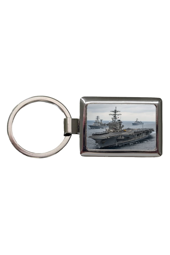 US Navy Carrier Strike Group Escorts At Sea Metal Rectangle Keychain