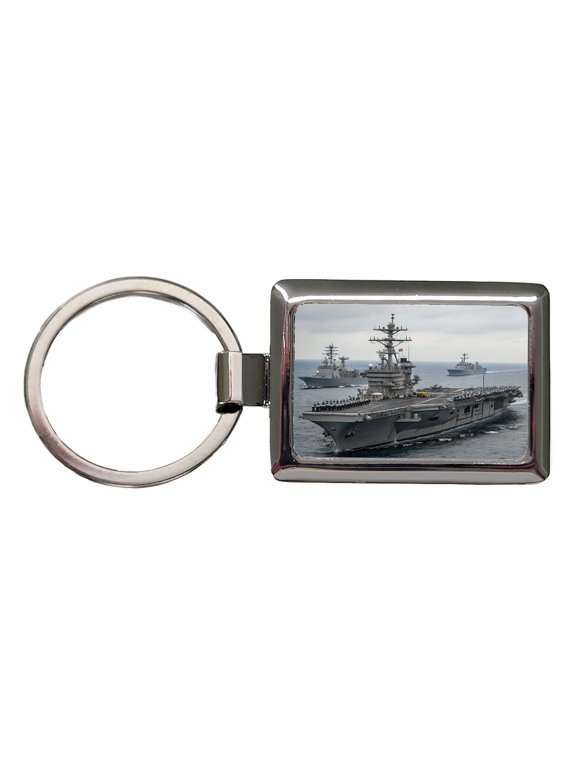 US Navy Carrier Strike Group Escorts At Sea Metal Rectangle Keychain