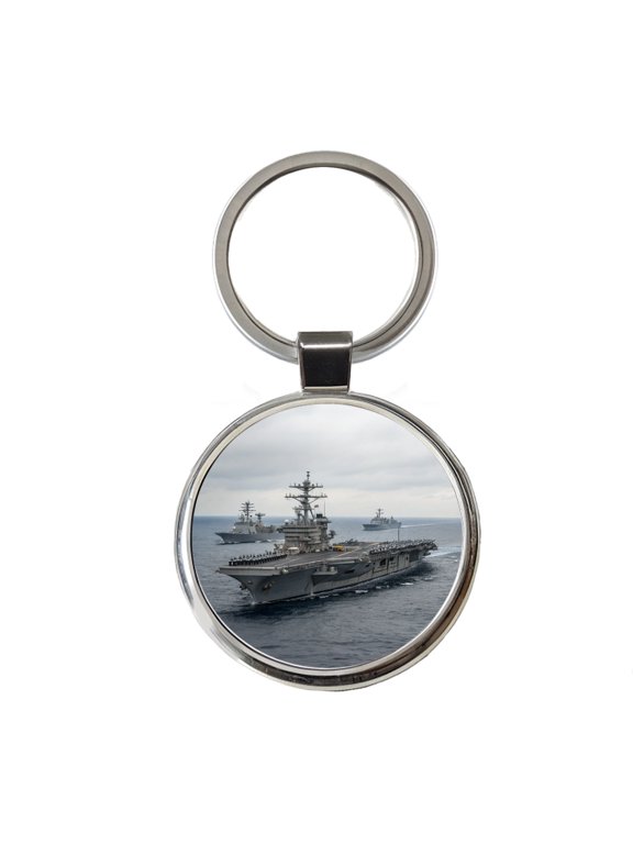 US Navy Carrier Strike Group Escorts At Sea Metal Round Keychain
