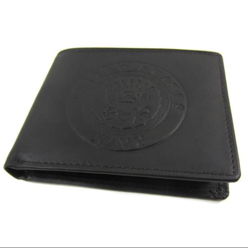 US Navy Dark Brown Cowhide Leather L-Fold Passcase Billfold Wallet w/Gift Box