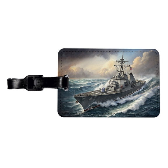 US Navy Destroyer Underway Faux Leather Travel Luggage Tag