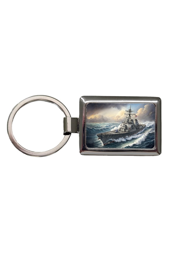 US Navy Destroyer Underway Metal Rectangle Keychain