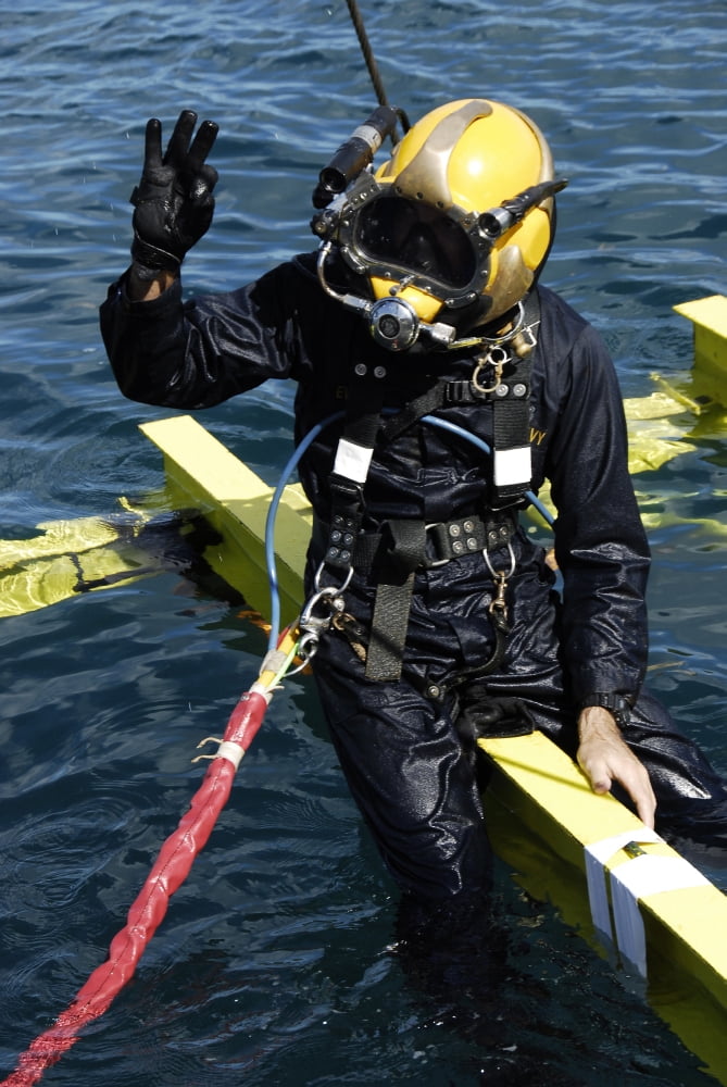 US Navy Diver signals an OK sign to the dive supervisor Canvas Art - Stocktrek Images (23 x 35)