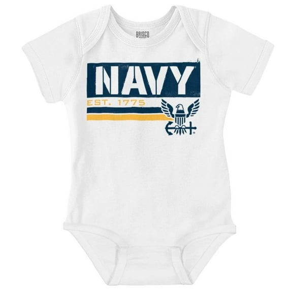 US Navy Eagle Anchor Logo Est 1775 Romper Boys or Girls Infant Baby Brisco Brands 24M