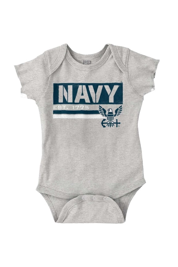 US Navy Eagle Anchor Logo Est 1775 Romper Boys or Girls Infant Baby Brisco Brands 24M